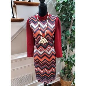eci New York Women's Multicolor Boat Neck Long Sleeve Knee Length Dress Size XL
